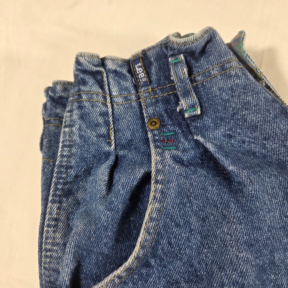 Vintage Lee High Waisted Pleated Jeans Plaid Lined Tapered Leg Medium Wash 3 - Picture 6 of 8